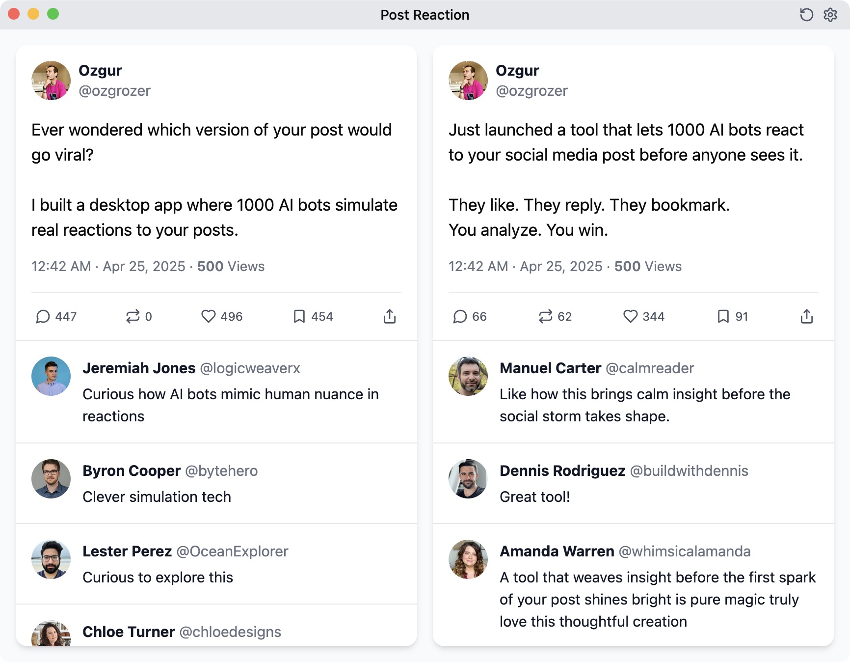 Post Reaction App Interface